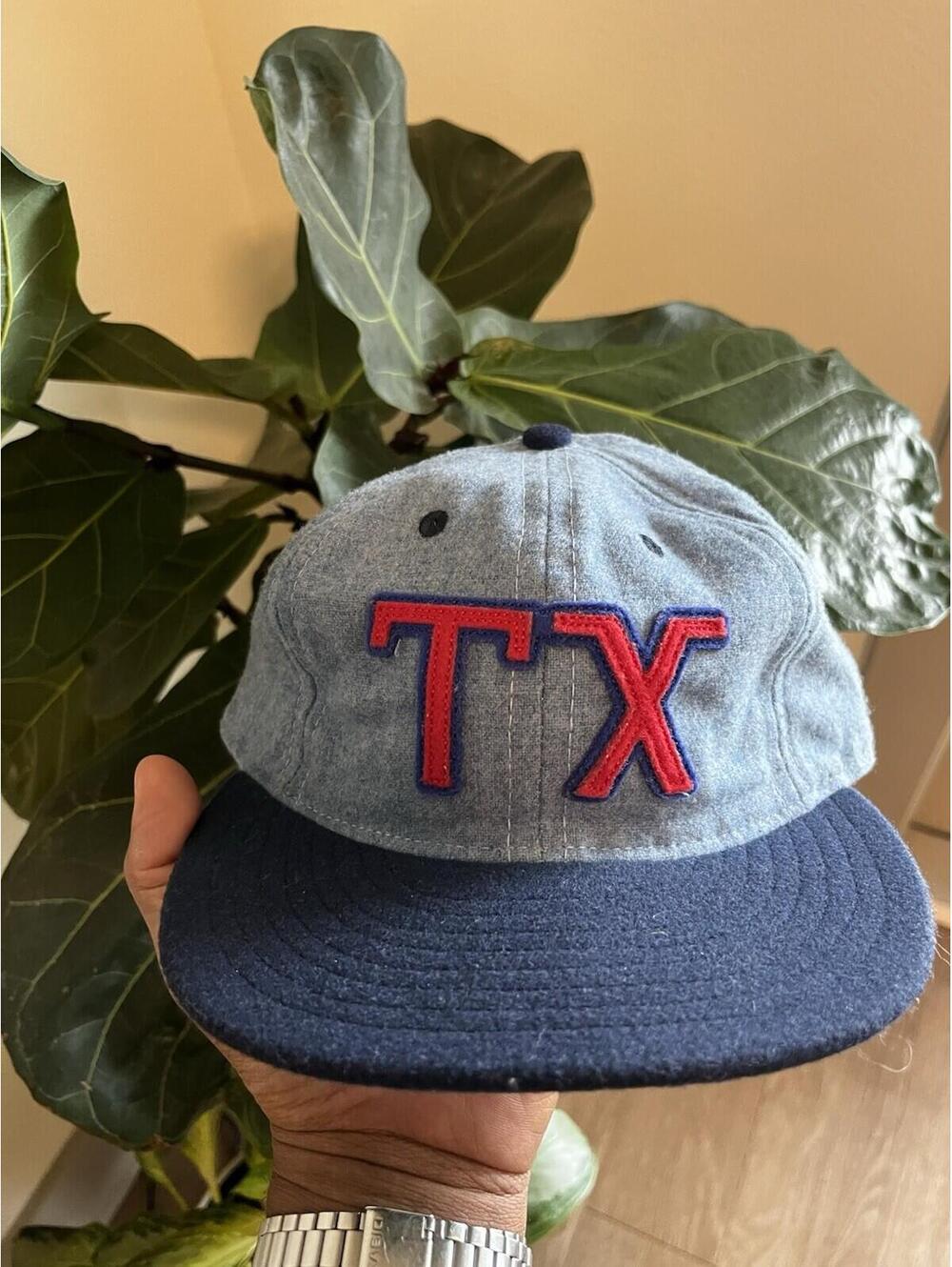 Ebbets Field Flannels TX Texas Hat Blue Gray Wool Strapback
